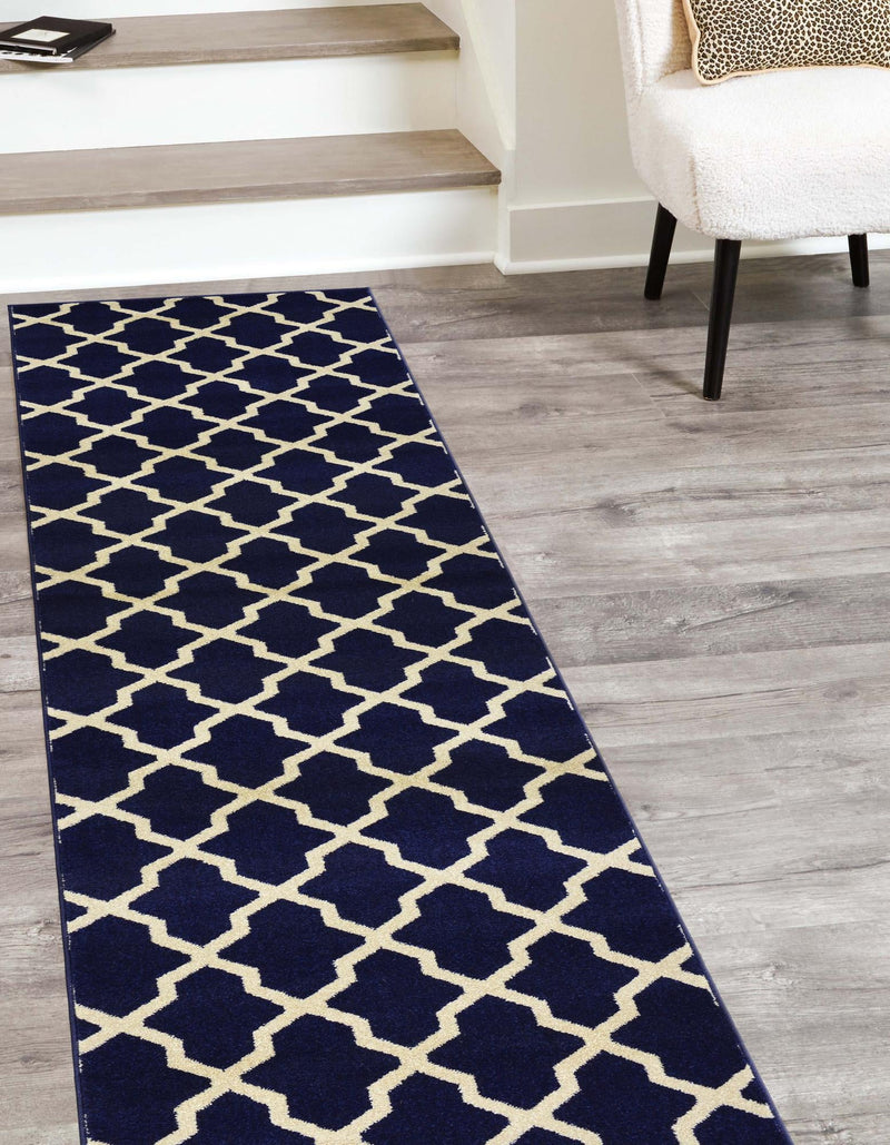 Lattice Gardens Collection Area Rug -  Floratown Runner Navy Blue  lifestyle 41