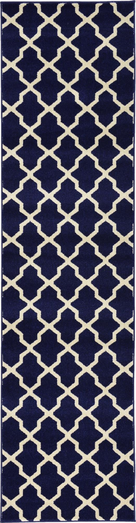 Lattice Gardens Collection Area Rug -  Floratown Runner Navy Blue  lifestyle 24