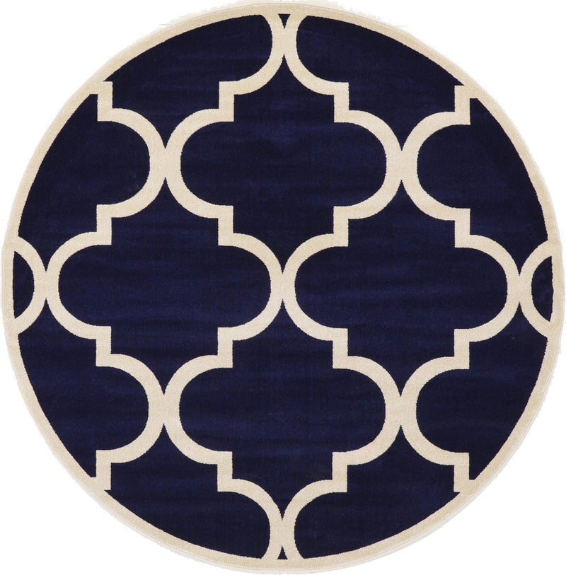 Lattice Gardens Collection Area Rug -  Espaliera Round Navy Blue  lifestyle 64