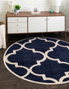 Lattice Gardens Collection Area Rug -  Espaliera Round Navy Blue  lifestyle 70