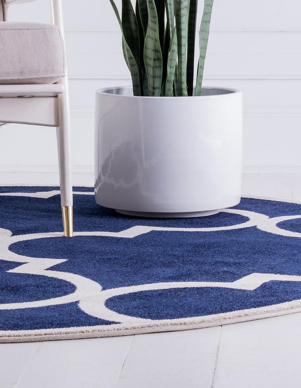 Lattice Gardens Collection Area Rug -  Espaliera Round Navy Blue  lifestyle 80