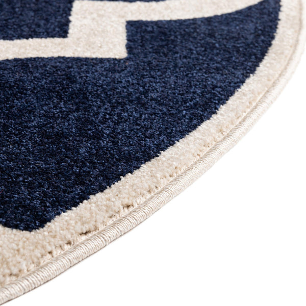 Lattice Gardens Collection Area Rug -  Espaliera Round Navy Blue  lifestyle 94