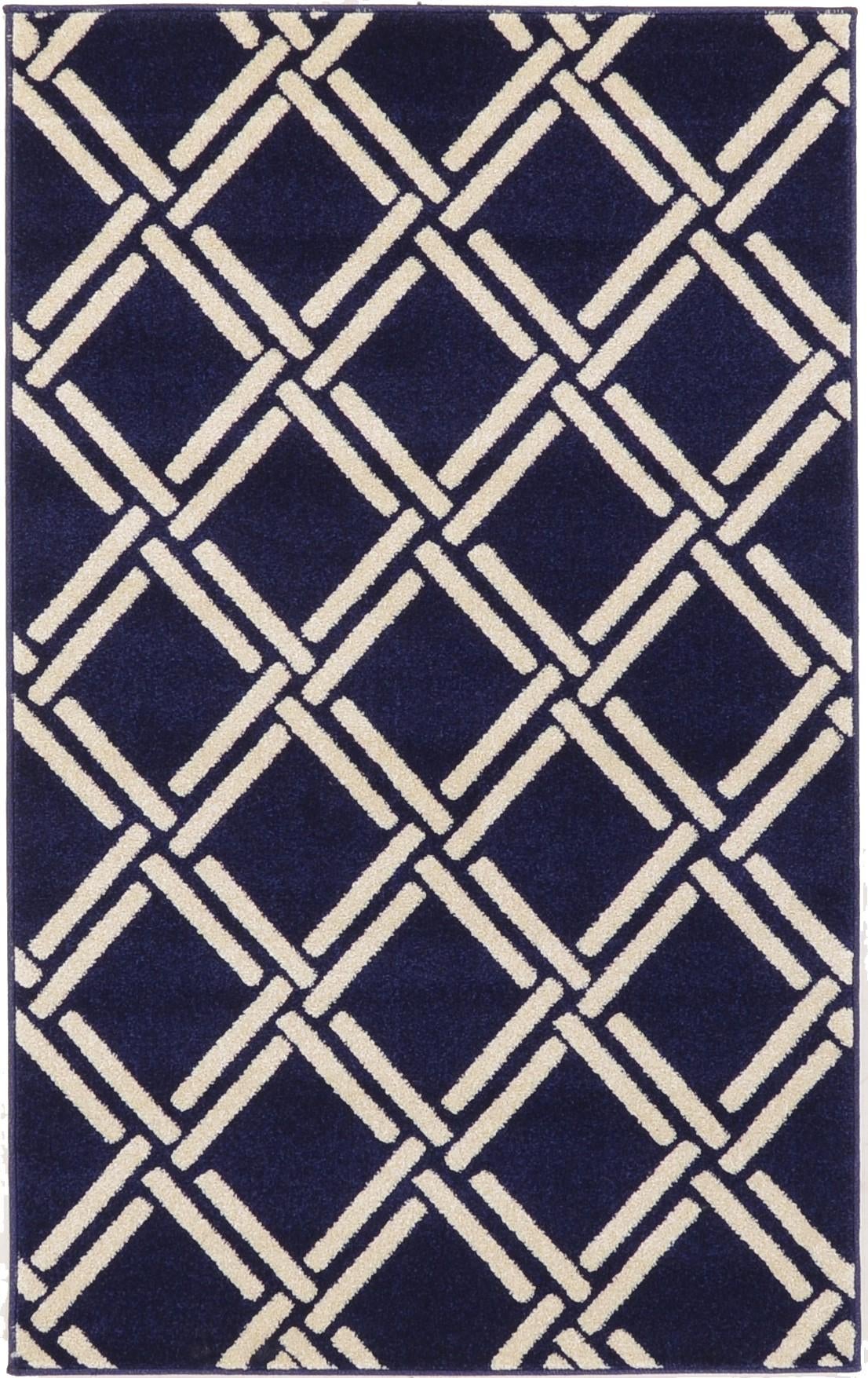 Lattice Gardens Collection Area Rug -  Gardenvale Rectangle Navy Blue Main