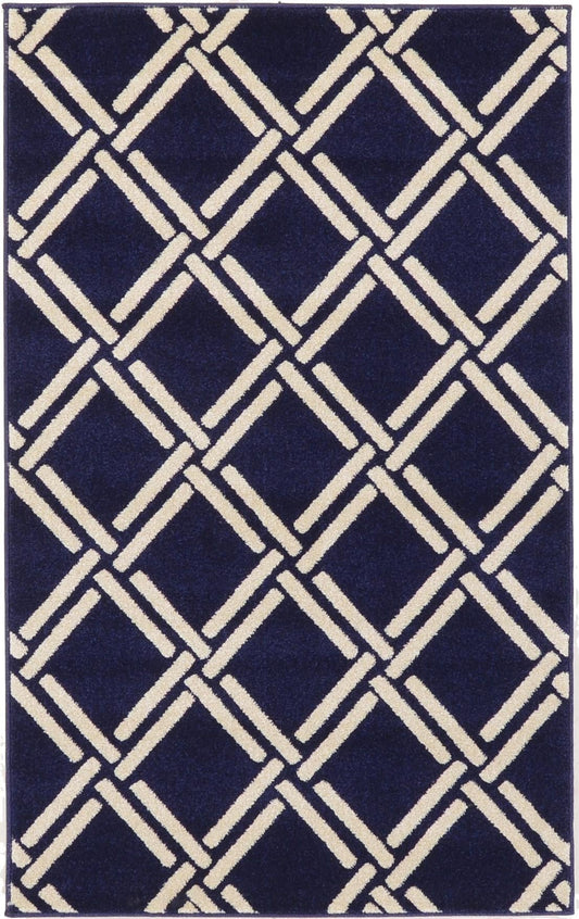 Lattice Gardens Collection Area Rug -  Gardenvale Rectangle Navy Blue Main