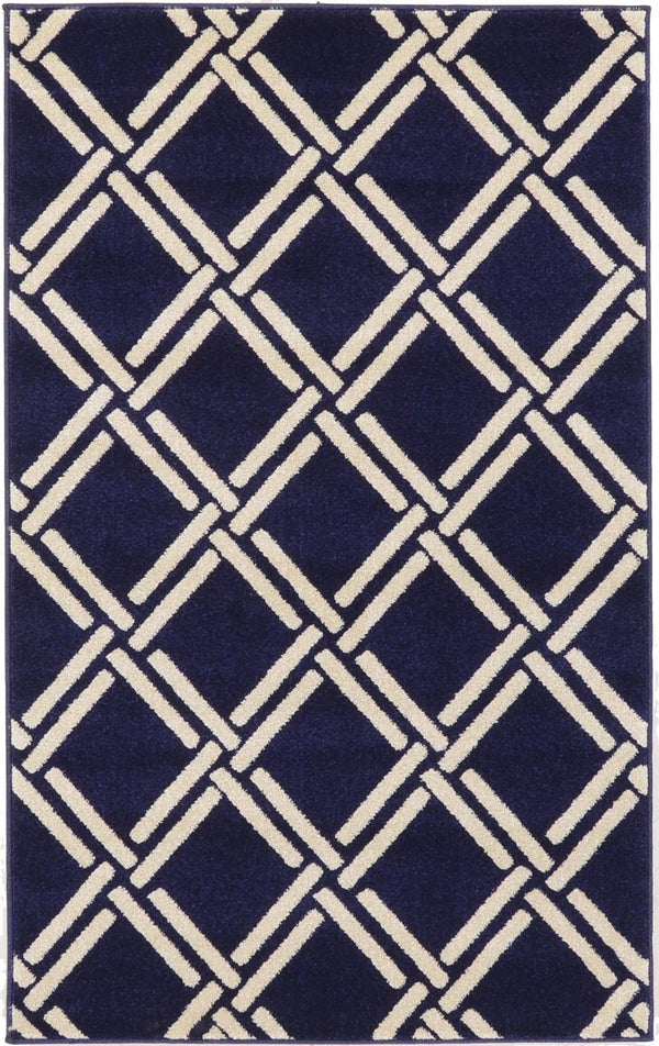 Lattice Gardens Collection Area Rug -  Gardenvale Rectangle Navy Blue Main