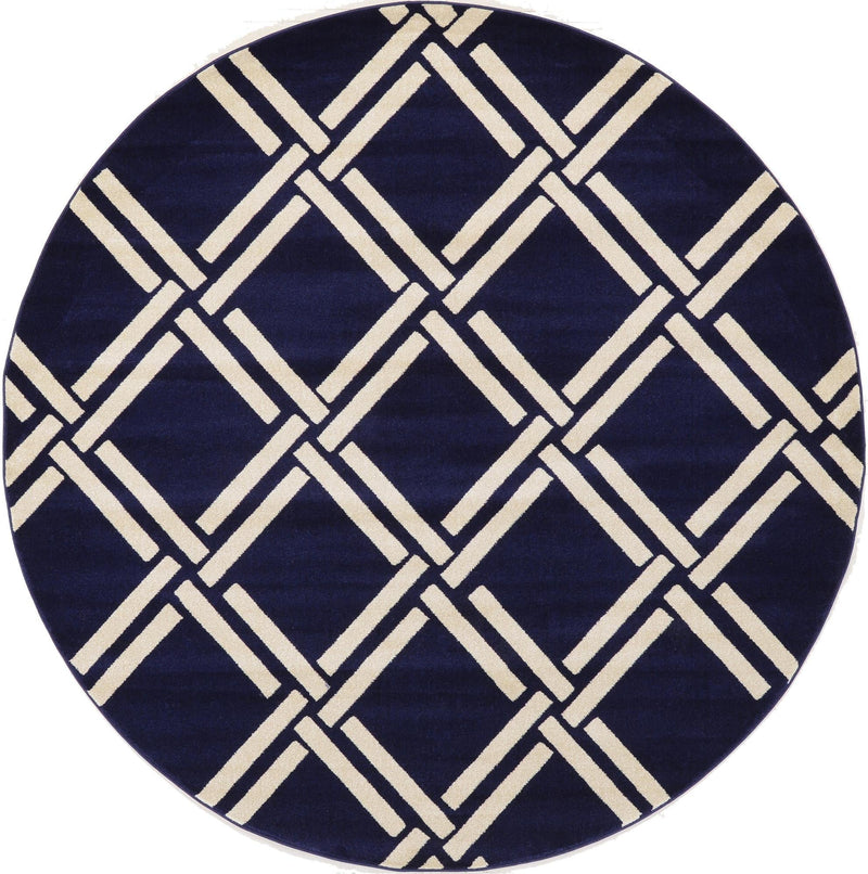 Lattice Gardens Collection Area Rug -  Gardenvale Round Navy Blue  lifestyle 36