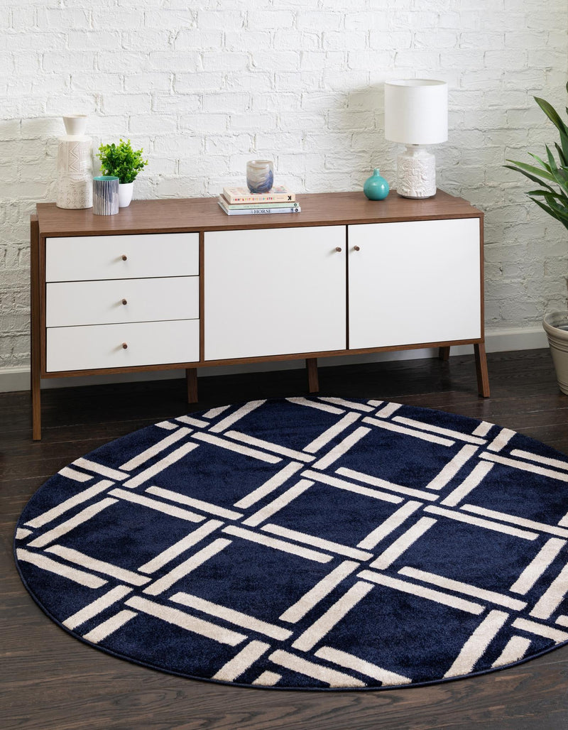 Lattice Gardens Collection Area Rug -  Gardenvale Round Navy Blue  lifestyle 35