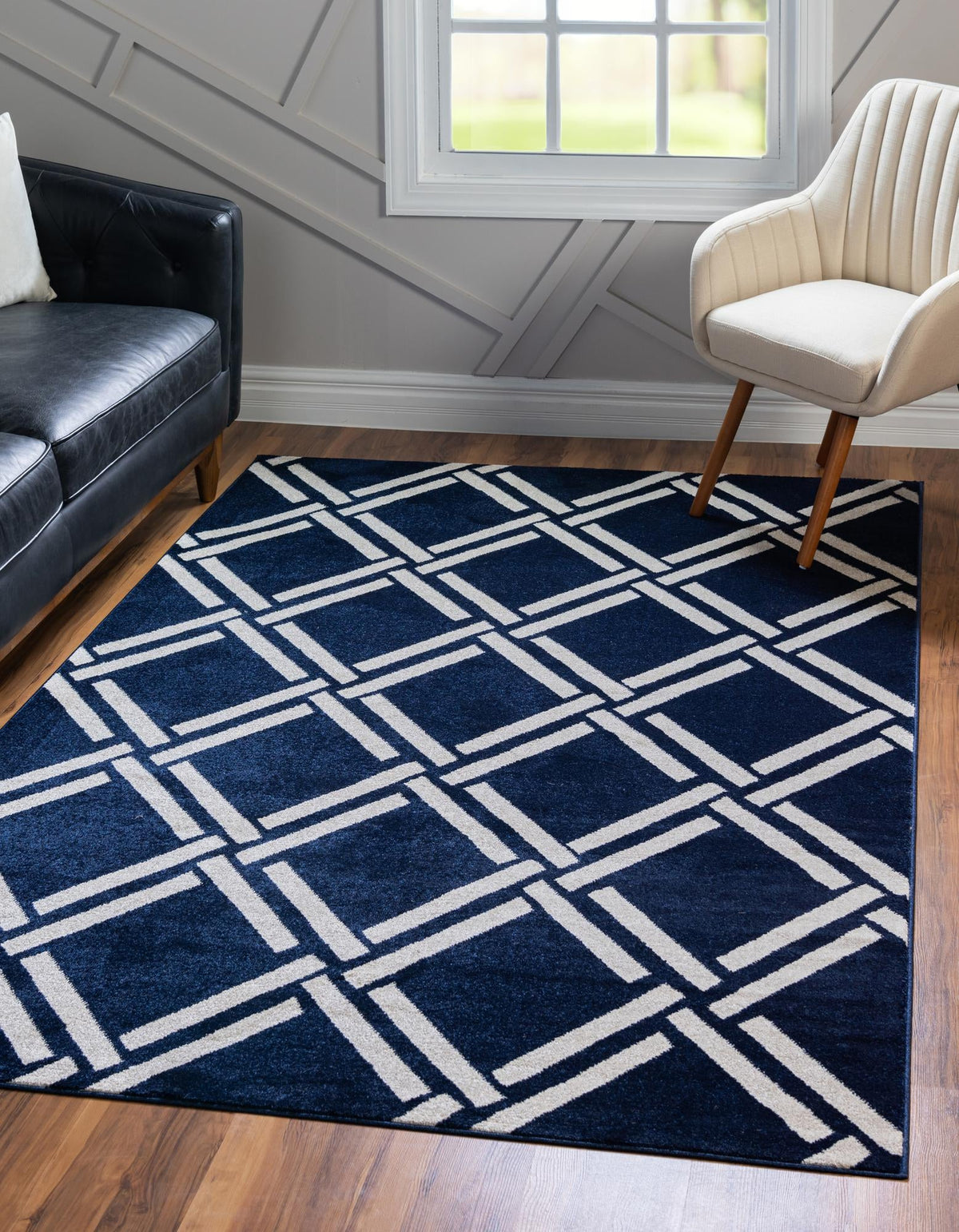 Lattice Gardens Collection Area Rug -  Gardenvale Rectangle Navy Blue  lifestyle 4