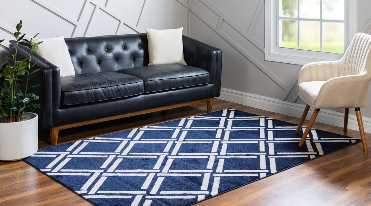 Lattice Gardens Collection Area Rug -  Gardenvale Rectangle Navy Blue  lifestyle 7
