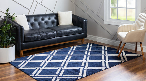 Lattice Gardens Collection Area Rug -  Gardenvale Rectangle Navy Blue  lifestyle 7