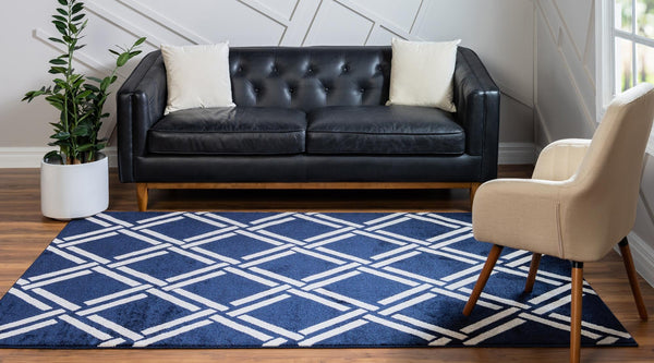 Lattice Gardens Collection Area Rug -  Gardenvale Rectangle Navy Blue  lifestyle 10