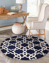 Lattice Gardens Collection Area Rug -  Greenhedge Round Navy Blue  lifestyle 60