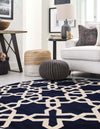 Lattice Gardens Collection Area Rug -  Greenhedge Round Navy Blue  lifestyle 66