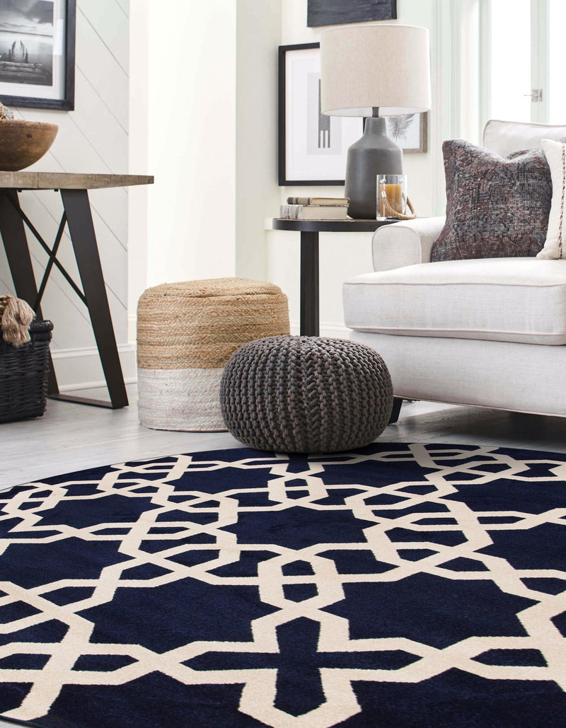Lattice Gardens Collection Area Rug -  Greenhedge Round Navy Blue  lifestyle 66