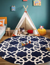 Lattice Gardens Collection Area Rug -  Greenhedge Round Navy Blue  lifestyle 69