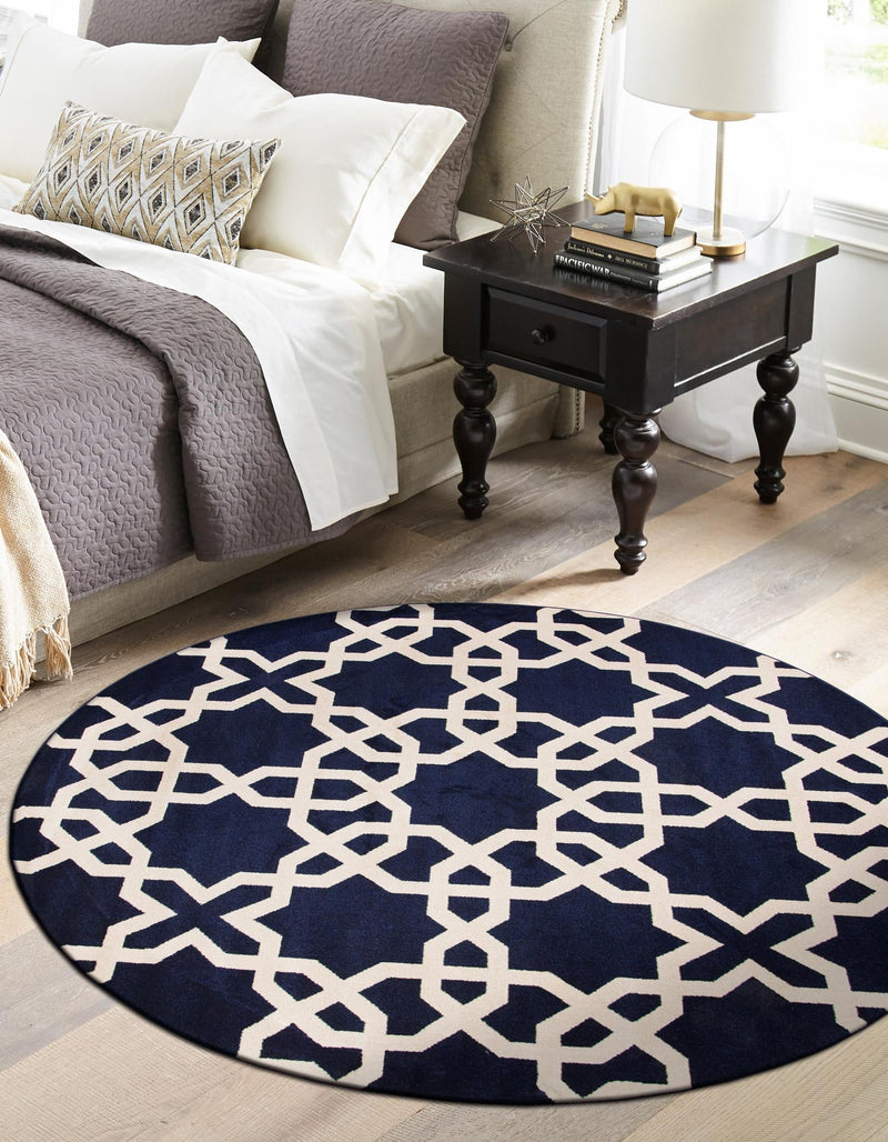 Lattice Gardens Collection Area Rug -  Greenhedge Round Navy Blue  lifestyle 72