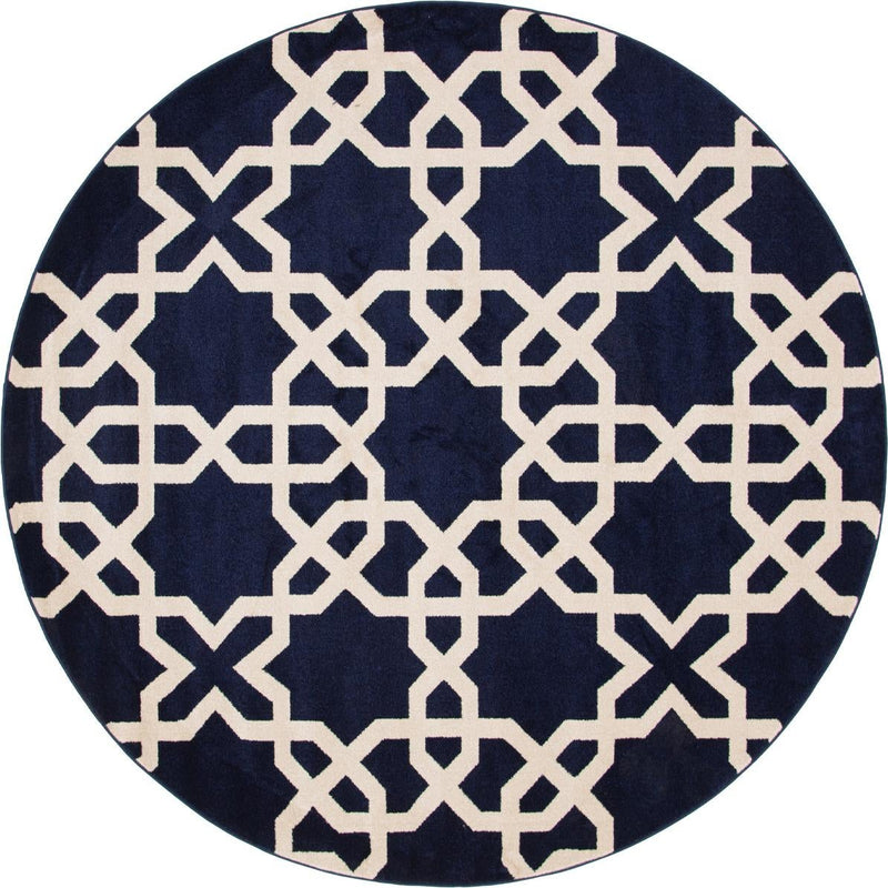 Lattice Gardens Collection Area Rug -  Greenhedge Round Navy Blue  lifestyle 55