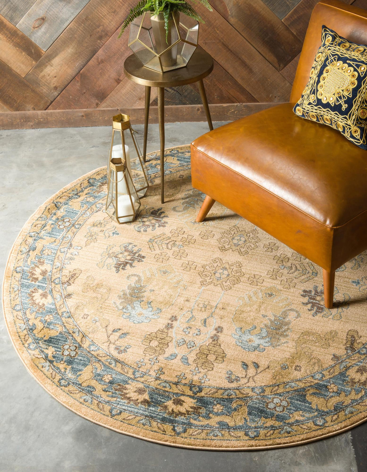 Chelsea Elegance Collection Area Rug -  Fitzrovia Round Tan  lifestyle 5