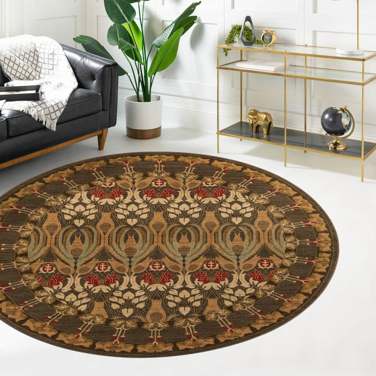 Chelsea Elegance Collection Area Rug -  Brompton (Brown) Round Brown  lifestyle 71