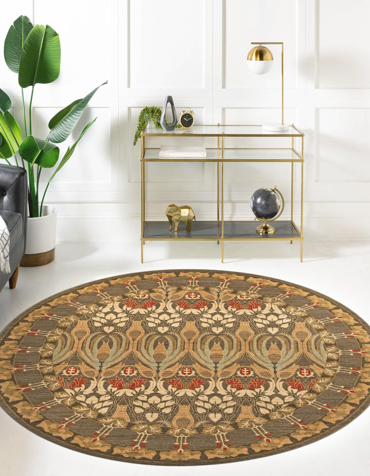 Chelsea Elegance Collection Area Rug -  Brompton (Brown) Round Brown  lifestyle 45