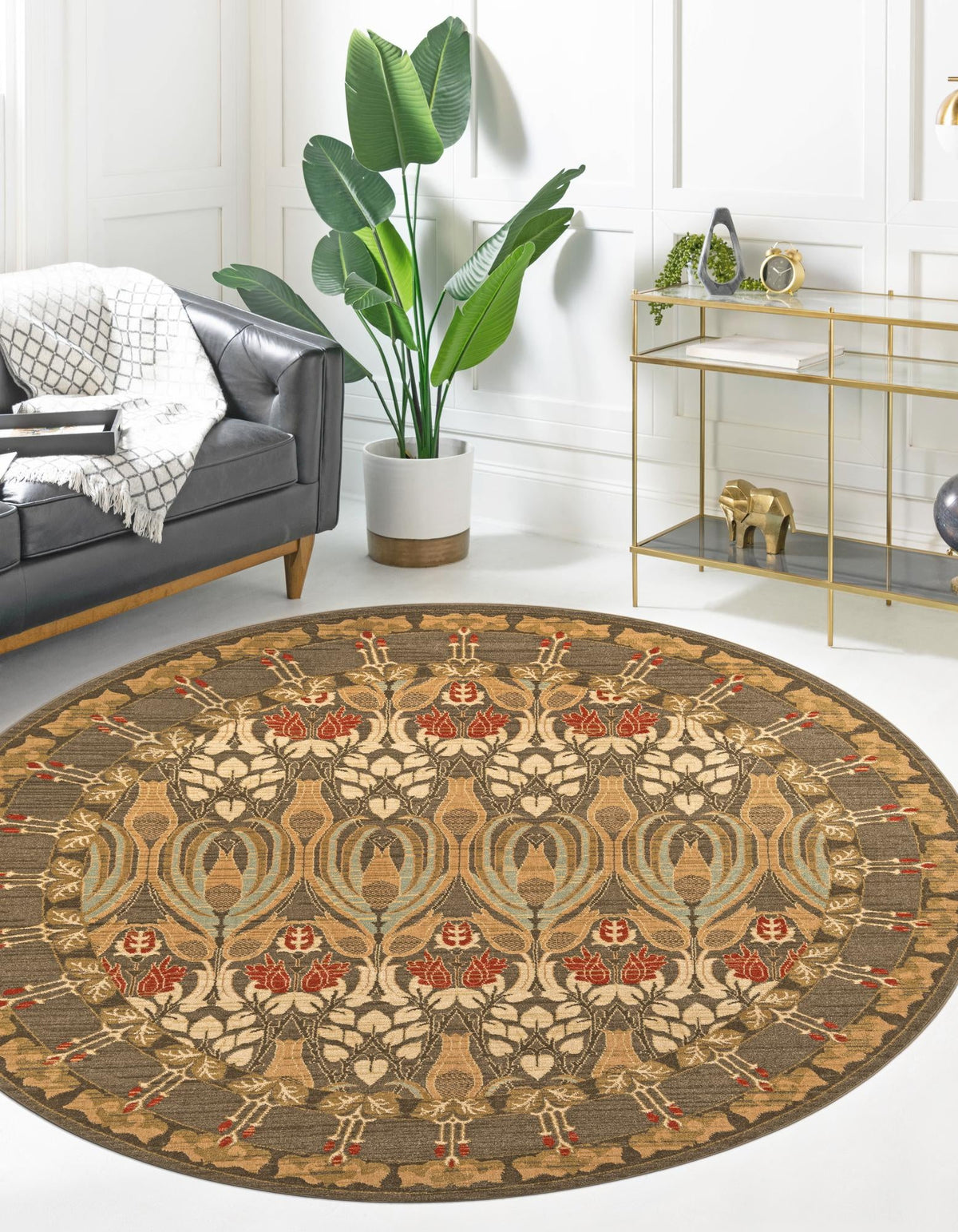 Chelsea Elegance Collection Area Rug -  Brompton (Brown) Round Brown  lifestyle 46
