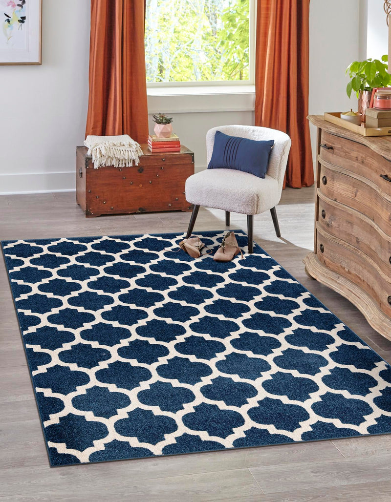 Lattice Gardens Collection Area Rug -  Bloomfield (Dark Blue) Rectangular Dark Blue  lifestyle 22