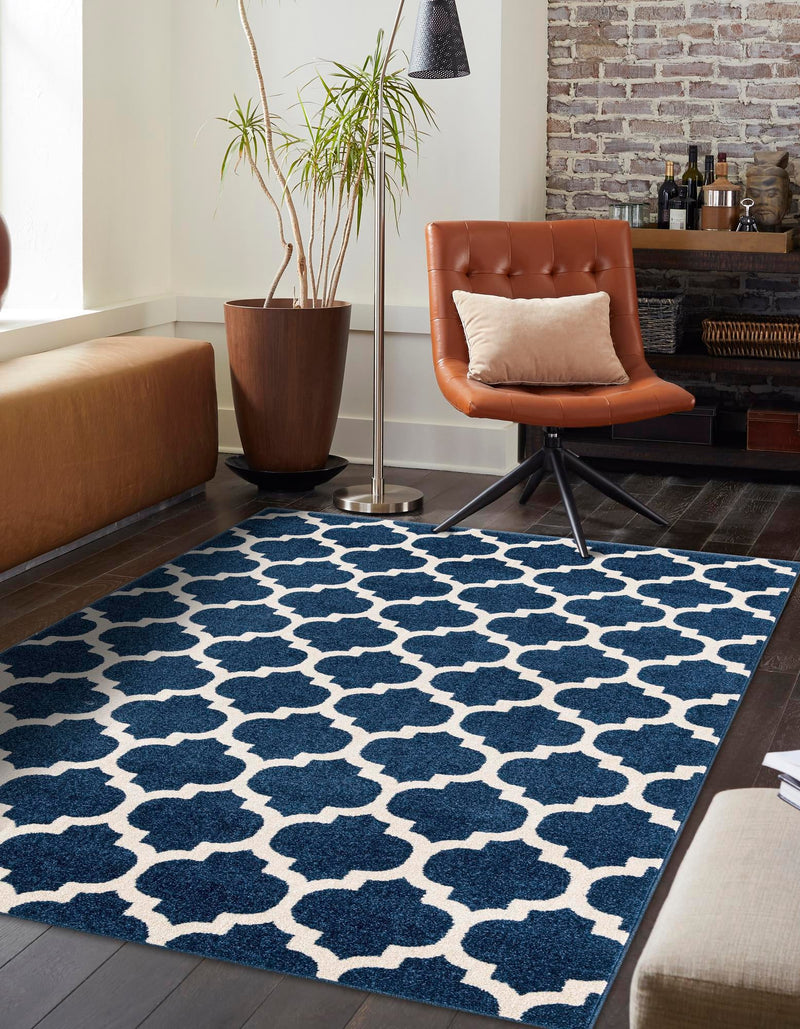 Lattice Gardens Collection Area Rug -  Bloomfield (Dark Blue) Rectangle Dark Blue  lifestyle 2