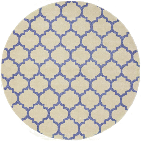 Lattice Gardens Collection Area Rug -  Bloomfield (Beige and Blue) Round Beige and Blue Main