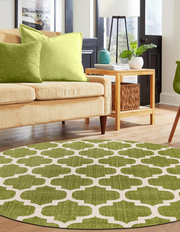 Lattice Gardens Collection Area Rug -  Bloomfield (Light Green) Round Light Green  lifestyle 30