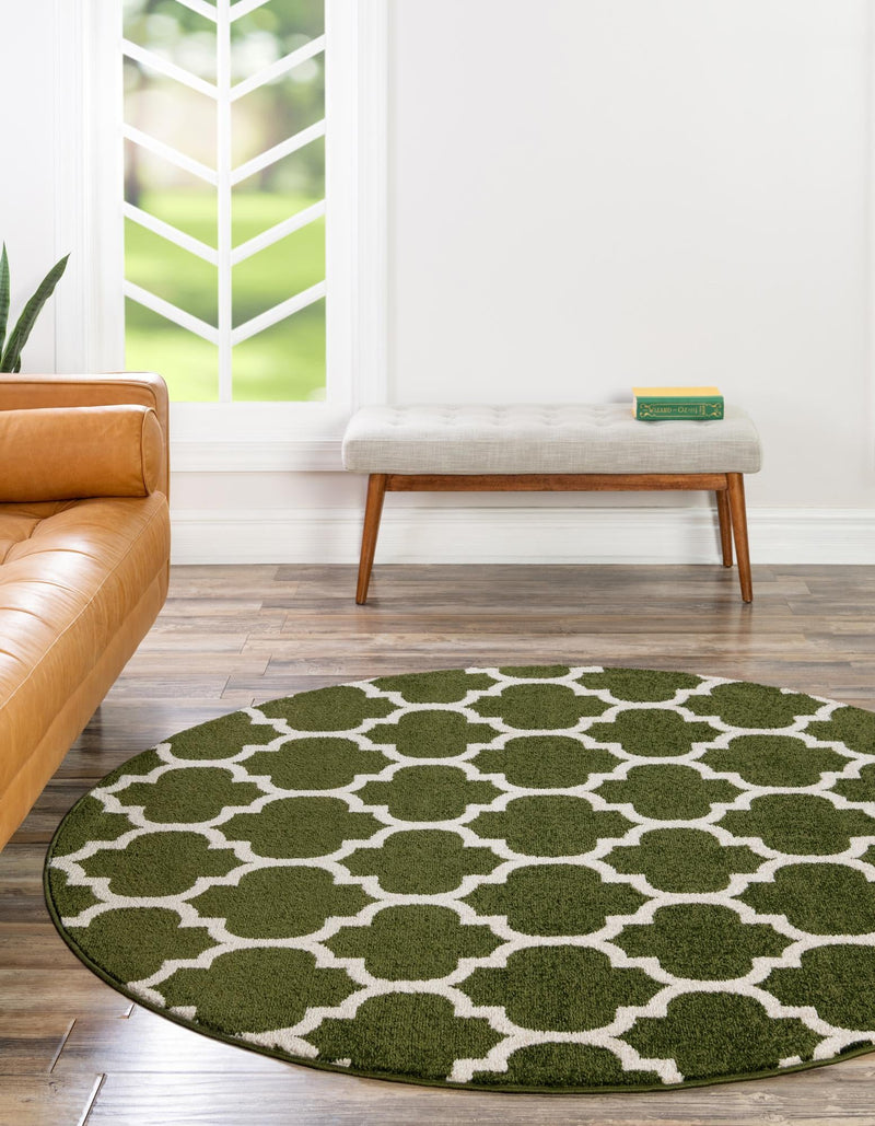 Lattice Gardens Collection Area Rug -  Bloomfield (Dark Green) Round Dark Green  lifestyle 25