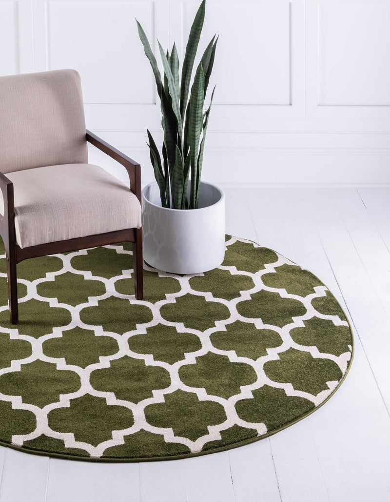 Lattice Gardens Collection Area Rug -  Bloomfield (Dark Green) Round Dark Green  lifestyle 29