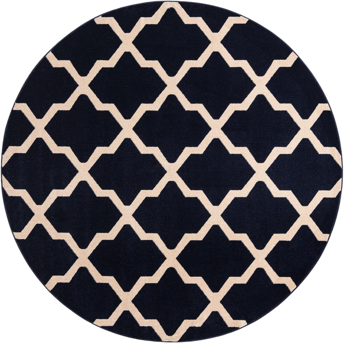 Lattice Gardens Collection Area Rug -  Floratown Round Navy Blue  lifestyle 23