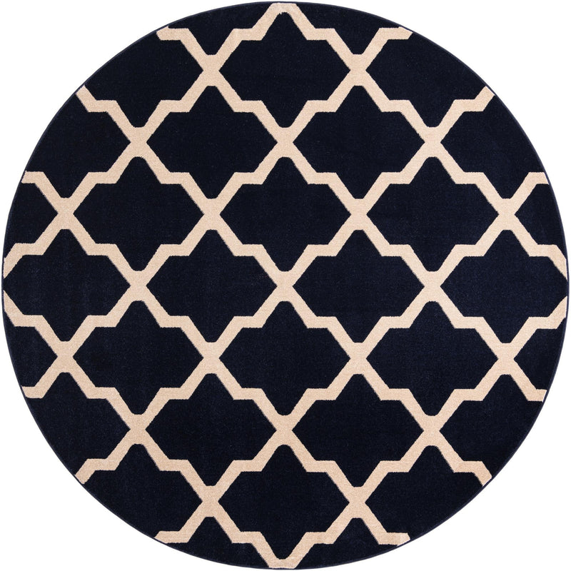 Lattice Gardens Collection Area Rug -  Floratown Round Navy Blue  lifestyle 23