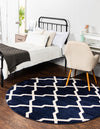 Lattice Gardens Collection Area Rug -  Floratown Round Navy Blue  lifestyle 31