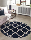 Lattice Gardens Collection Area Rug -  Floratown Round Navy Blue  lifestyle 36