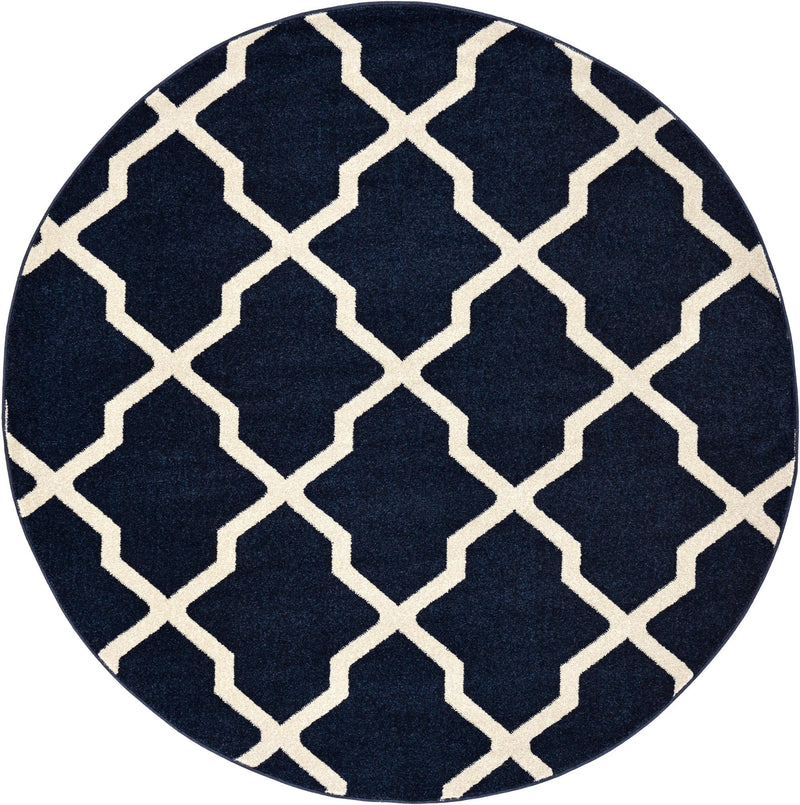 Lattice Gardens Collection Area Rug -  Floratown Round Navy Blue  lifestyle 36