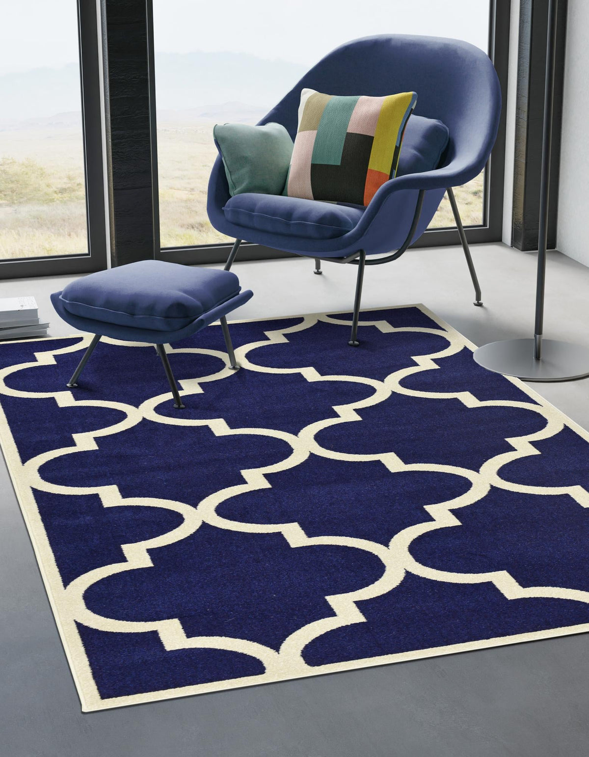 Lattice Gardens Collection Area Rug -  Espaliera Rectangle Navy Blue  lifestyle 5
