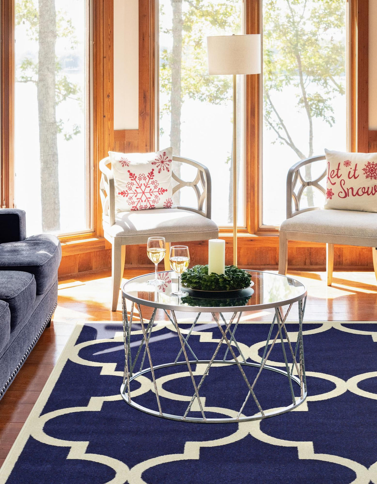 Lattice Gardens Collection Area Rug -  Espaliera Rectangle Navy Blue  lifestyle 9