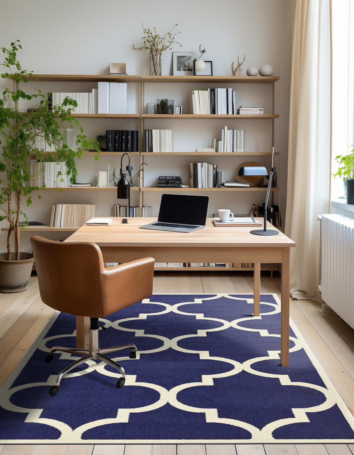 Lattice Gardens Collection Area Rug -  Espaliera Rectangle Navy Blue  lifestyle 13