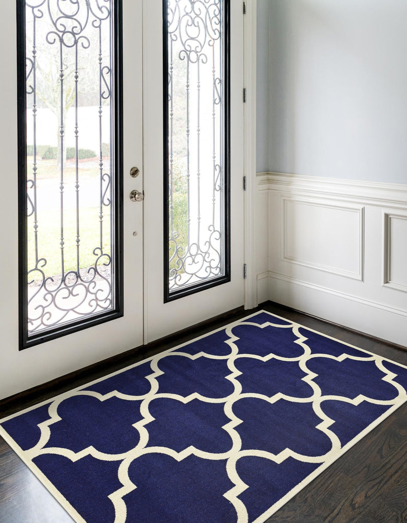 Lattice Gardens Collection Area Rug -  Espaliera Rectangle Navy Blue  lifestyle 17