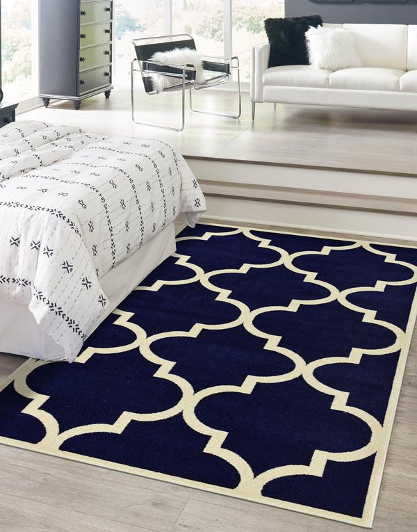 Lattice Gardens Collection Area Rug -  Espaliera Rectangle Navy Blue  lifestyle 21