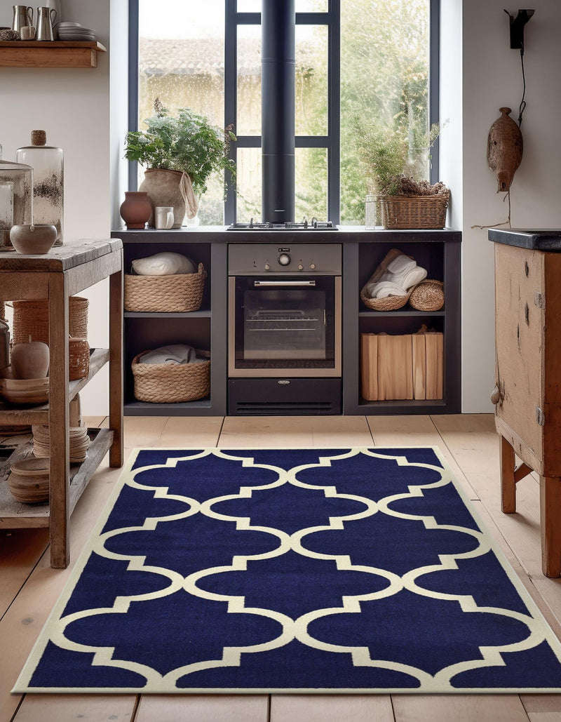 Lattice Gardens Collection Area Rug -  Espaliera Rectangle Navy Blue  lifestyle 25