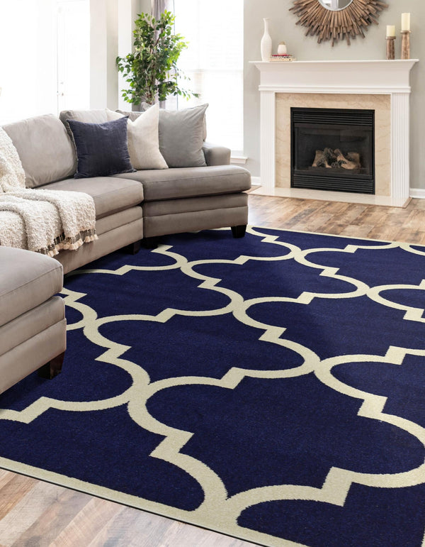 Lattice Gardens Collection Area Rug -  Espaliera Rectangle Navy Blue  lifestyle 29