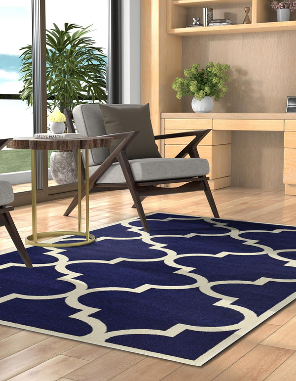 Lattice Gardens Collection Area Rug -  Espaliera Rectangle Navy Blue  lifestyle 33