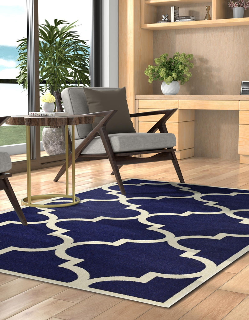 Lattice Gardens Collection Area Rug -  Espaliera Rectangle Navy Blue  lifestyle 33