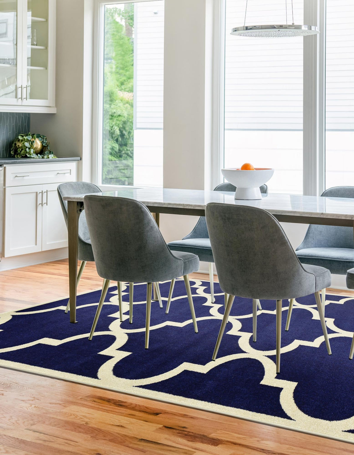 Lattice Gardens Collection Area Rug -  Espaliera Rectangle Navy Blue  lifestyle 37