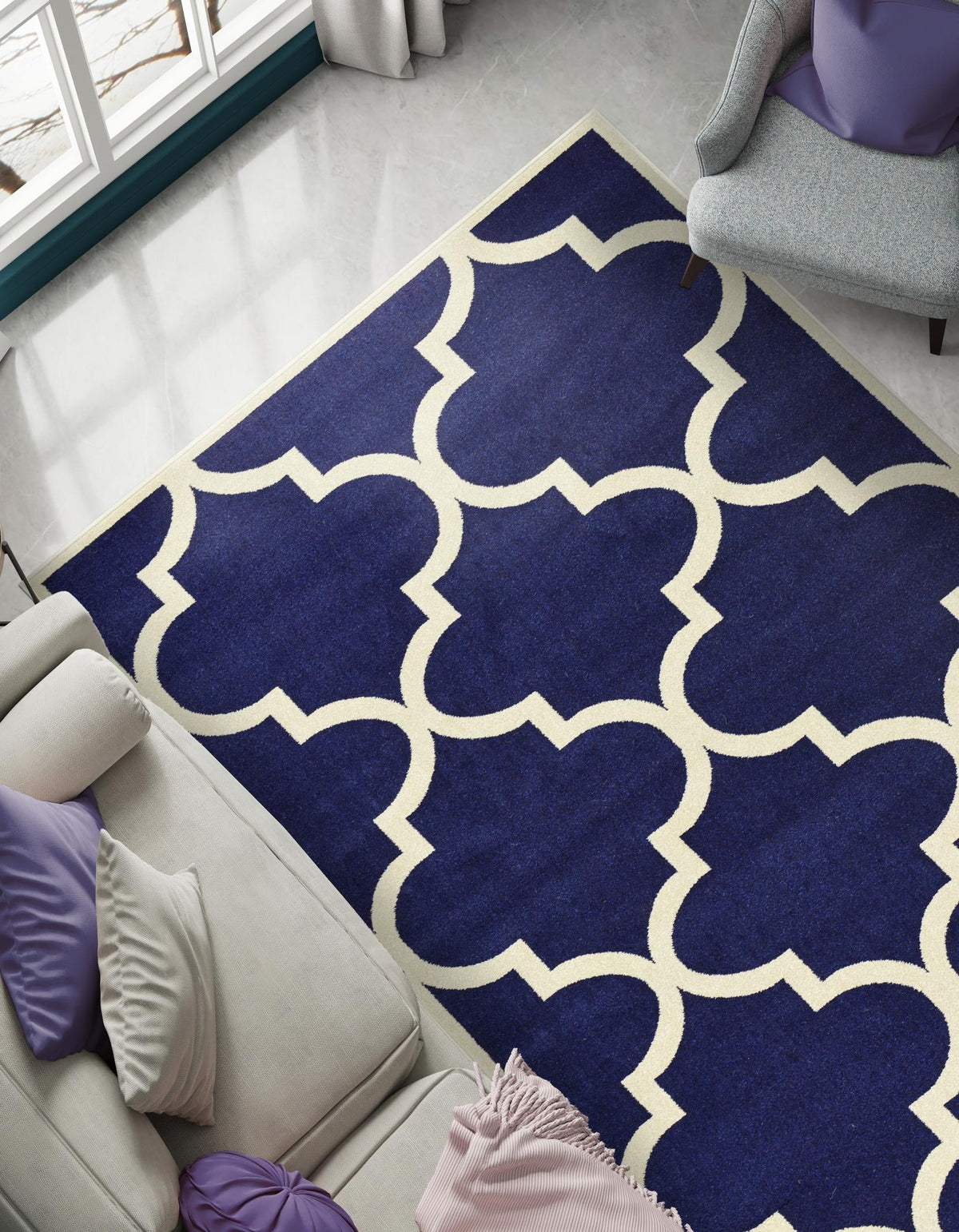 Lattice Gardens Collection Area Rug -  Espaliera Rectangle Navy Blue  lifestyle 41