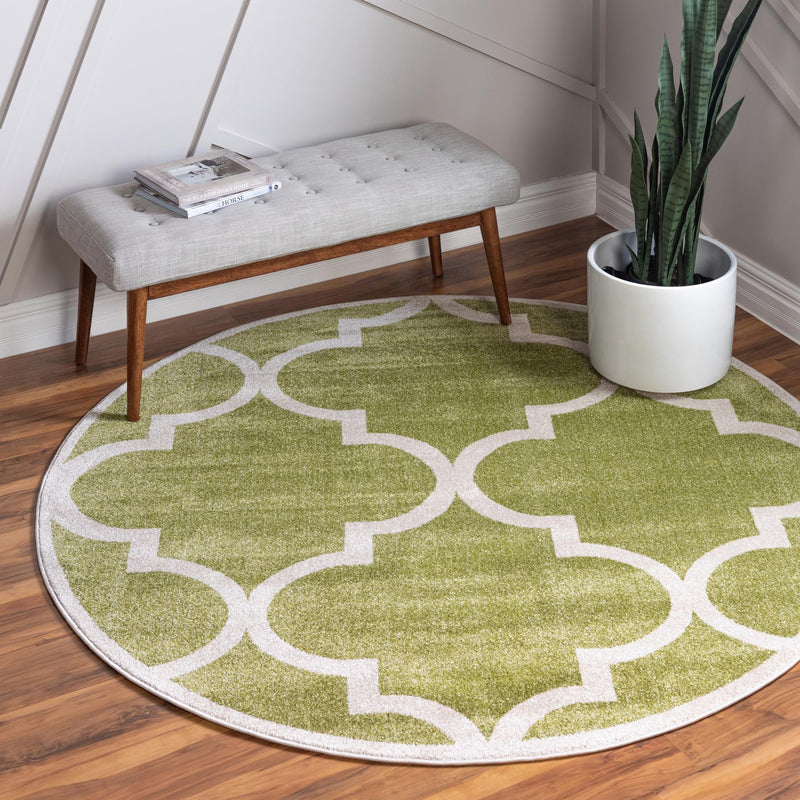 Lattice Gardens Collection Area Rug -  Espaliera Round Green  lifestyle 74