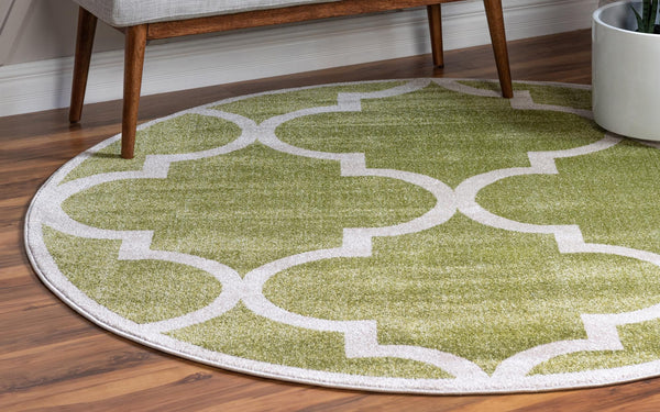 Lattice Gardens Collection Area Rug -  Espaliera Round Green  lifestyle 79