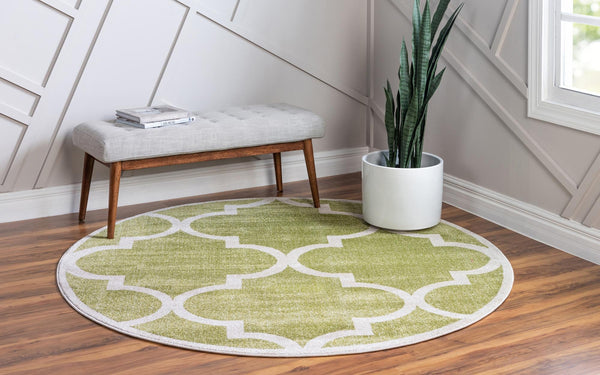 Lattice Gardens Collection Area Rug -  Espaliera Round Green  lifestyle 84
